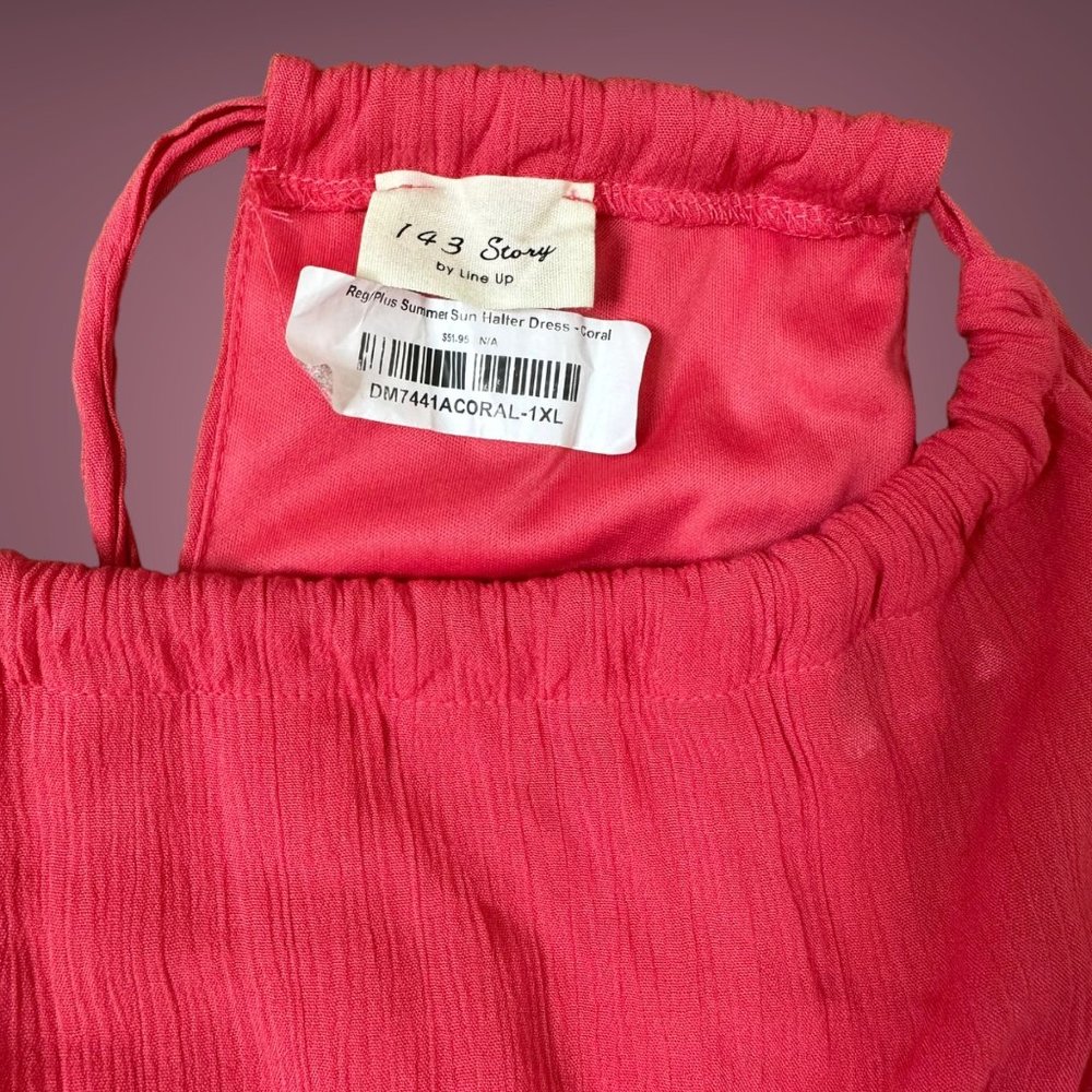 143 Story|Halter Long Dress|Plus 1XL|Coral|Ruffled|Pleated|Lined|Sleeveless - Picture 14 of 16